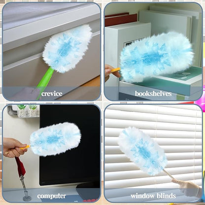 Vesici 100 Pcs Duster Refills Compatible with Swiffer Dusters Bulk Disposable Replacement Thickened with 1 Handle Heavy Duty for Cleaning, Office (Blue)