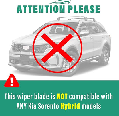 26" 16" 12" Windshield Wiper Blades Replacement for Kia Sorento 2021 2022 2023 2024 (Not Suitable for Hybrid) Premium All Weather Front Rear Wipers Set - OEM Quality (Pack of 3)