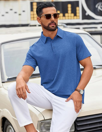 COOFANDY Mens Polo Shirts Short Sleeve Casual Summer Polo Tee Classic Collared Golf Stylish Tops