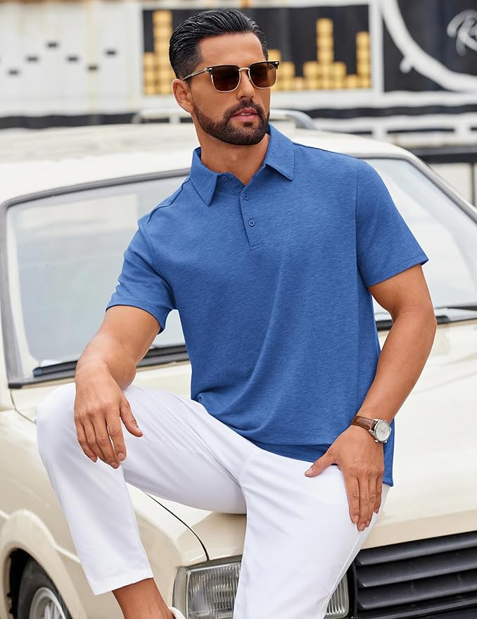 COOFANDY Mens Polo Shirts Short Sleeve Casual Summer Polo Tee Classic Collared Golf Stylish Tops