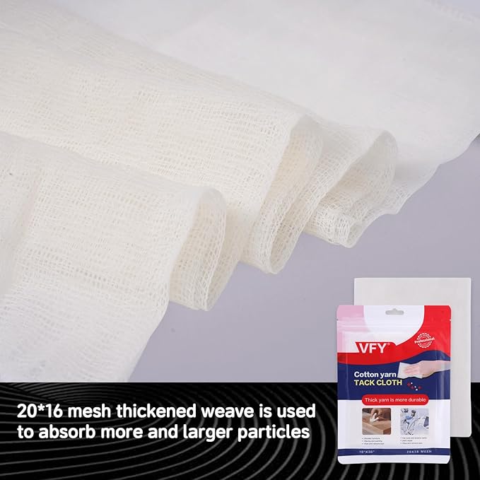Tack Cloth 20-PC, Individual Wrapping High Tack White, 18"x 36" Size, 20x16 Mesh Tack Rags, Reclosable Zipper Bag, Wax & Silicone Free Anti-Static for Woodworking, Automotive Painting & Sanding