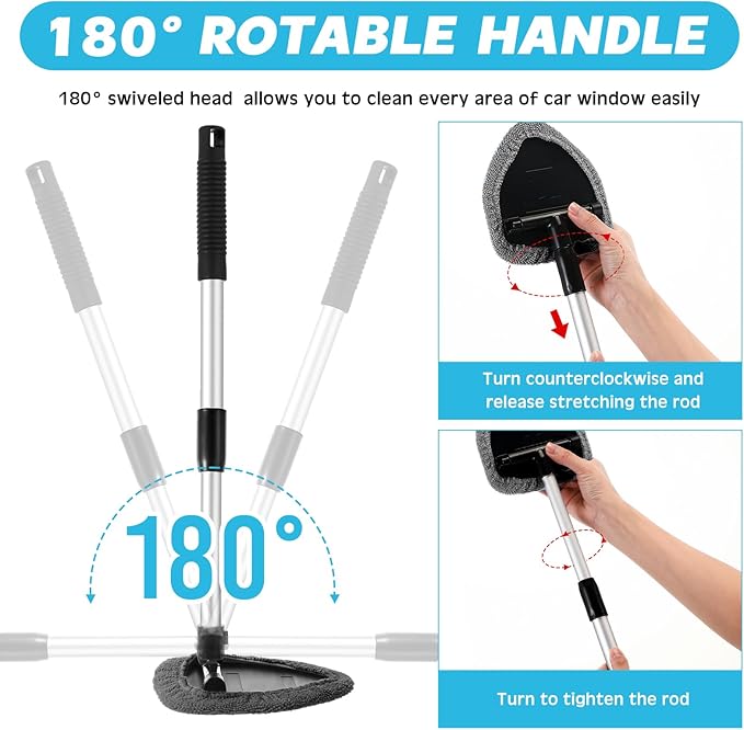 8 Pcs Car Windshield Cleaner Tool Kit with Extendable Handle, Microfiber Towel Pads, Brush, Empty Spray Bottle for Auto Glass Wiper Suvs Rvs & Home Windows(Grey)