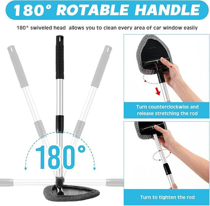 8 Pcs Car Windshield Cleaner Tool Kit with Extendable Handle, Microfiber Towel Pads, Brush, Empty Spray Bottle for Auto Glass Wiper Suvs Rvs & Home Windows(Grey)