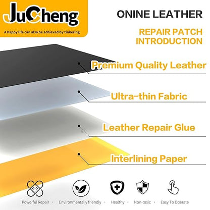 JuCheng Leather Repair Kit -Leather Repair Patch Self-Adhesive Waterproof Patch & Glue for Furniture, Car Seats, Sofa, Couch, Vinyl - Instant Fix for Tears & Scratches (Black, 17X158 inch)