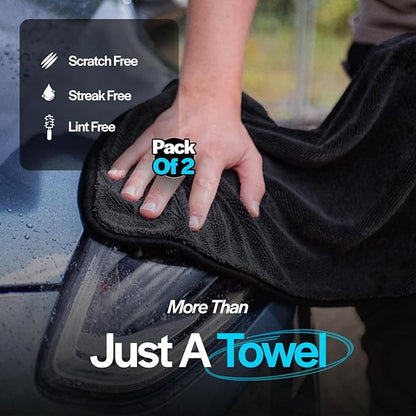 Crystal Clean Single-Sided Pack of 2 XL (28x36) Car Drying Towel – Korean Microfiber Towel with Double Twisted Loop, Professional Drying Towel for Car Detailing - Quick Dry, Paint Safe & Swirl-Free