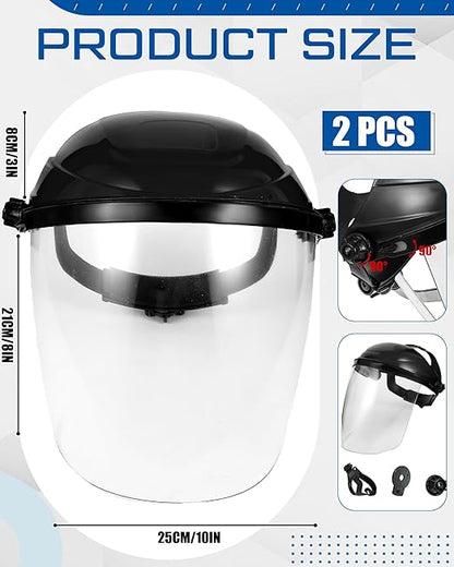 Tellegloww 8 Pcs Safety Face Shield for Grinding and Cutting, Clear Impact Resistant Visor, Full Face Shield Mask with Ratchet Headgear for Grinding, Isolation, Weed Whacking, Industrial Use (Black)