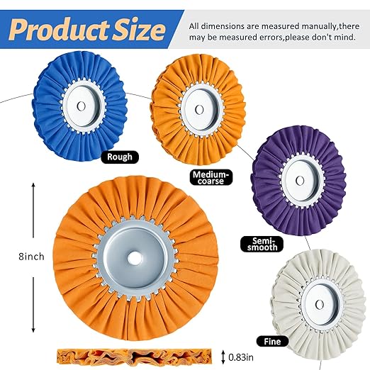 Amylove 8 Inch Airway Buffing Wheels Aluminum Wheel Polishing Kit in Diameter 5/8 Inch Arbor Hole, Polishing Compound and Metal Polish Kit for Angle Grinder(Bright Color,8 Pcs)