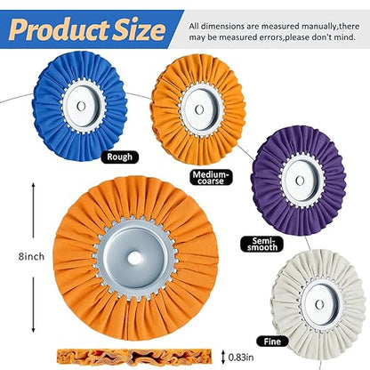 Amylove 8 Inch Airway Buffing Wheels Aluminum Wheel Polishing Kit in Diameter 5/8 Inch Arbor Hole, Polishing Compound and Metal Polish Kit for Angle Grinder(Bright Color,8 Pcs)