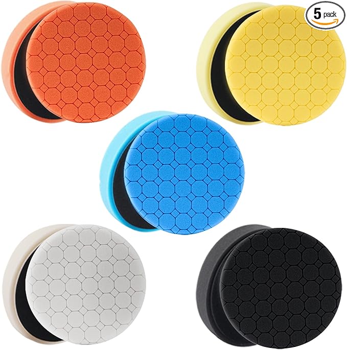 Buffing Polishing Pads, 5Pcs 5.5 Inch Face for 5 Inch Backing Plate Compound Buffing Sponge Pads with Hex Logic Pattern,Cutting Polishing Pad Kit for Car Buffer Polisher,Polishing and Waxing