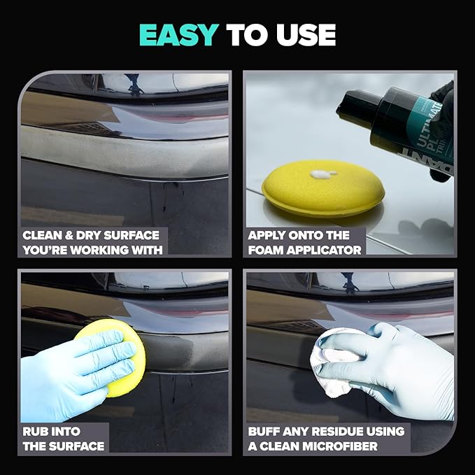 Carfidant Plastic Restorer for Cars – Refreshes Faded Plastic, Vinyl & Rubber Trim with Polish for Deep Shine – Protects Against UV & Dirt – Black Exterior & Interior Care for Detailing - 8.4 fl. Oz.