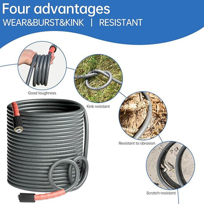 Pressure Washer Hose 100FT 1/4", Kink Resistant Power Washer Hose Compatible with M22 Fittings, Replacement For Most Brand Pressure Washers, 4000 PSI, Grey