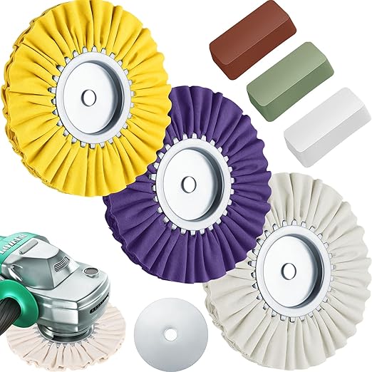 Amylove 8 Inch Airway Buffing Wheels Aluminum Wheel Polishing Kit in Diameter 5/8 Inch Arbor Hole, Polishing Compound and Metal Polish Kit for Angle Grinder(Stylish Color,6 Pcs)