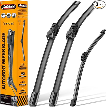 AUTOBOO 26"+20" Windshield Wipers with 12" Rear Wiper Blade Sets Replacement for BMW X3 X4 2018 2019 2020 2021 2022 2023 -Original Factory Quality (Pack of 3)