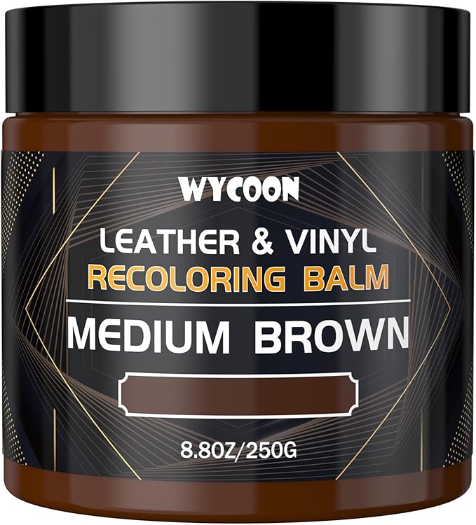 WYCOON Leather Recoloring Balm & Color Restorer | Medium Brown Leather Dye, Paint & Repair Kit for Furniture, Couches, Car Seats, Shoes | Restore Faded & Scratched Surfaces