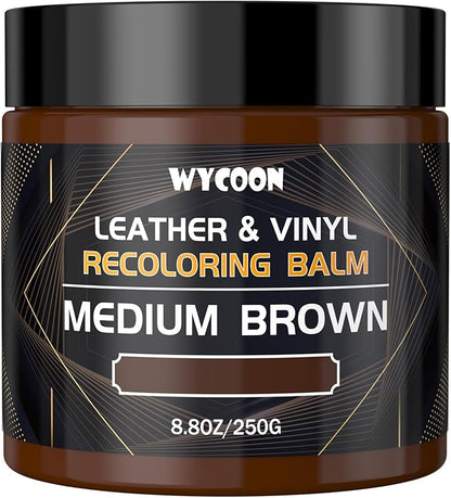 WYCOON Leather Recoloring Balm & Color Restorer | Medium Brown Leather Dye, Paint & Repair Kit for Furniture, Couches, Car Seats, Shoes | Restore Faded & Scratched Surfaces
