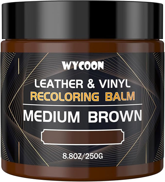 WYCOON Leather Recoloring Balm & Color Restorer | Medium Brown Leather Dye, Paint & Repair Kit for Furniture, Couches, Car Seats, Shoes | Restore Faded & Scratched Surfaces