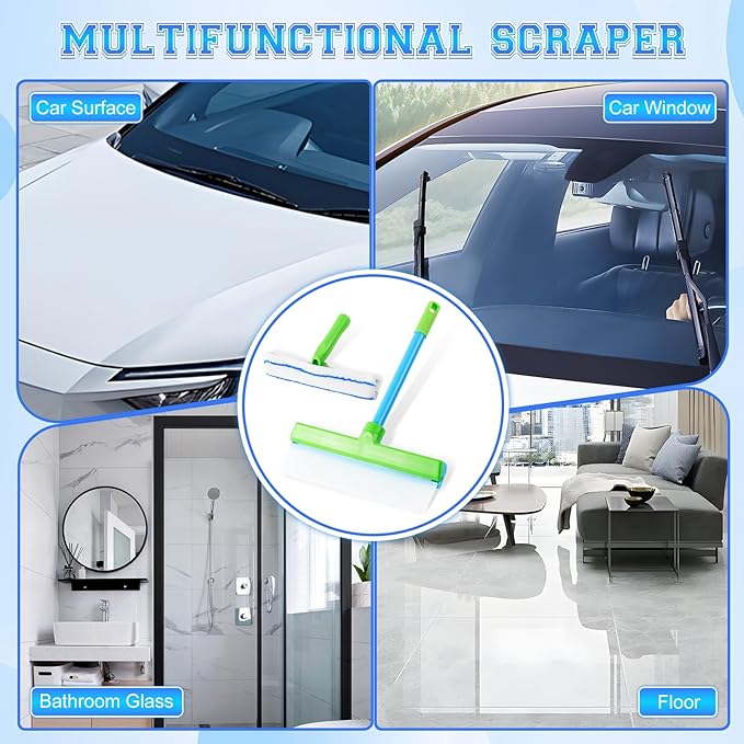 Window Cleaning Kit, Window Squeegee, Recyclable Silicone Window Squeegee Kit, 3 in 1 Glass Cleaning Tool with Rotatable Rubber Microfiber Scrubber (1 Set)