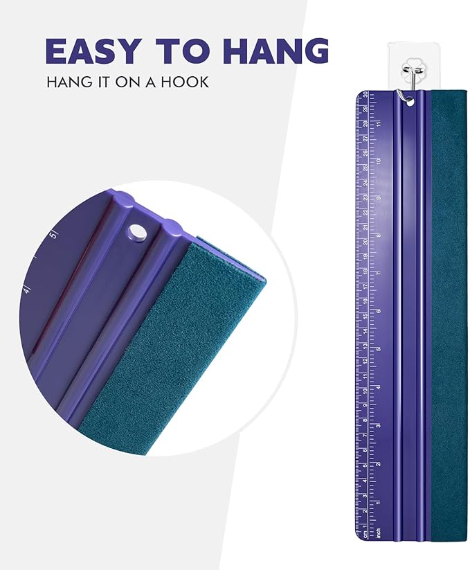 FOSHO Purple Felt Squeegee Vinyl Wrap Tool, Built-in Ruler 12"x3" Scratch-Free Vinyl Scraper for Sticker, Decal, Craft and Wallpaper Application Window Tint Tool