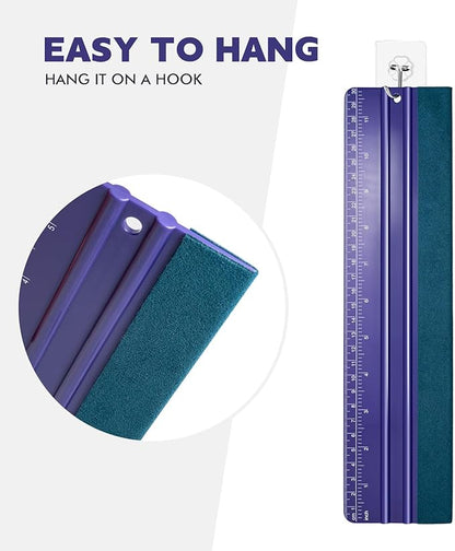 FOSHO Purple Felt Squeegee Vinyl Wrap Tool, Built-in Ruler 12"x3" Scratch-Free Vinyl Scraper for Sticker, Decal, Craft and Wallpaper Application Window Tint Tool