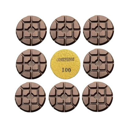 Concrete Floor Polishing Pucks Diamond Resin Disc for Terrazzo, Marble, Granite Floor, 3 Inch Hook and Loop Polishing Pad,100# 9PCS