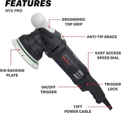 Maxshine M15 Pro Dual Action Polisher | 15mm Throw, 5” Backing Plate, 1000W Motor | Variable Speed, Ergonomic Grip, Low Vibration | Auto, Boat & Marine Detailing Buffer for Paint Correction
