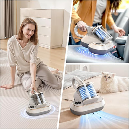 ReYoume Mattress Vacuum Cleaner 13Kpa Bed Vacuum Cleaner with 253.7nm UV-C Light 149℉ Heating Dual Cup Widen Suction Port Handheld Vacuums for Bed, Sofa, Couch(White)