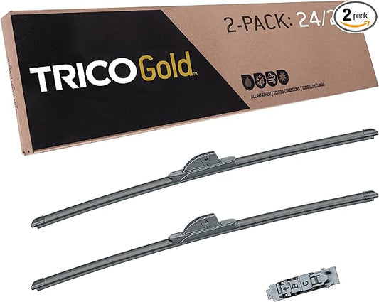 TRICO Gold 24" + 24" Premium Automotive Replacement Windshield Wiper Blades (Set of 2), Passenger and Driver Side All-Weather Beam Wiper Blades for Select Vehicle Models