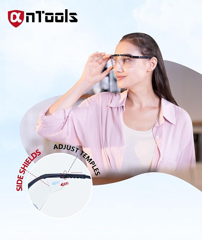 AnTools 2 Pack ANSI Z87+ Safety Glasses, Anti-Fog, Scratch-Resistant, Adjustable Temples, Clear Protective Eyewear, Lab Goggles