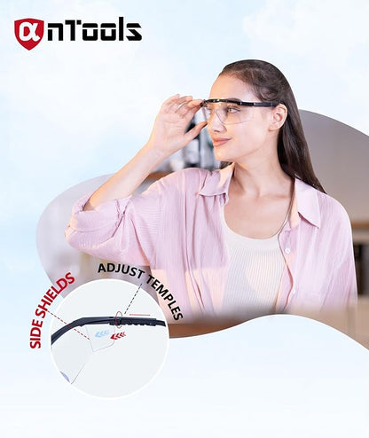 AnTools 2 Pack ANSI Z87+ Safety Glasses, Anti-Fog, Scratch-Resistant, Adjustable Temples, Clear Protective Eyewear, Lab Goggles