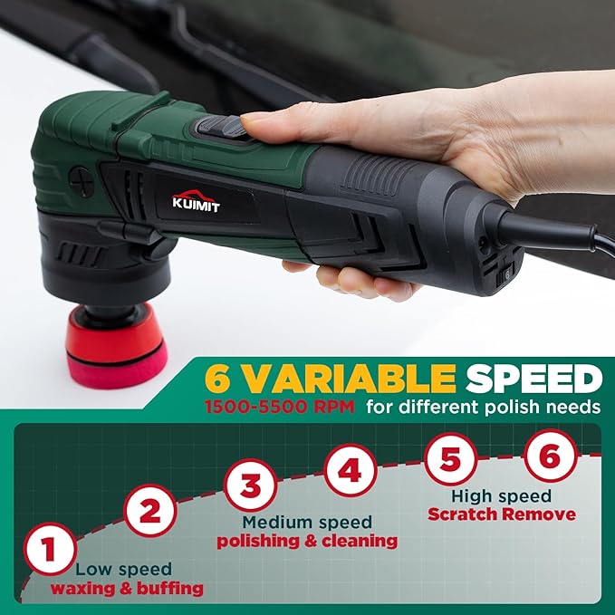KUIMIT 1"/2"/3" Buffer Rotary Polisher Kit | 780W High-Power Mini Polishing Machine w/ 27-Piece Accessories | M5/8-11 Thread 75mm/100mm/140mm Extension Shafts | for Car, Boat & Metal Detailing