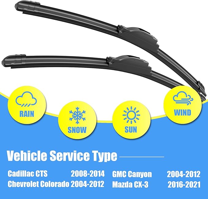 Gavimnal® 22"+19" Silicone Wiper Blades Replacement For Cadillac CTS 2008-2014/Chevrolet Colorado 2004-2012/GMC Canyon 2004-2012/Mazda CX-3 2016-2021,All-Season Front Windshield Wiper Blades(Set of 2)