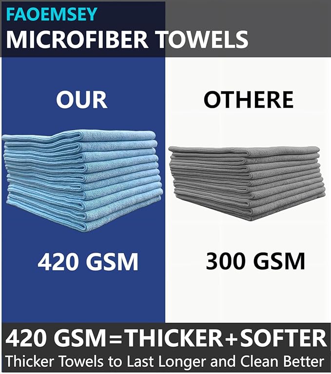 Microfiber Towels,10-Pack,16"x16",420GSM Edgeless,Soft Absorbent,Scratch-Free,Lint-Free,Professional Car Detailing Cloths,Home Cleaning Rays,Sky Blue
