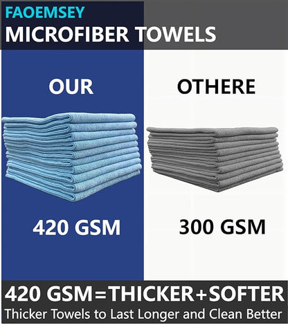 Microfiber Towels,10-Pack,16"x16",420GSM Edgeless,Soft Absorbent,Scratch-Free,Lint-Free,Professional Car Detailing Cloths,Home Cleaning Rays,Sky Blue