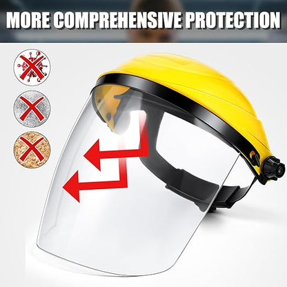 Tellegloww 4 Pack Safety Face Shield for Grinding and Cutting, Full Impact Resistant Face Shield Mask for Work Chemical Woodworking (Yellow)