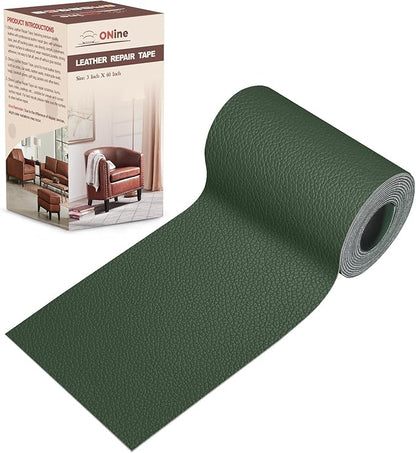 ONine Leather Repair Patch，Leather Repair Tape, 3 x 60 inches Leather Repair Patch for Furniture,Vinyl Repair kit，Leather Couch Patch，for Sofas, Furniture(Blackish Green-Litchi Grain)