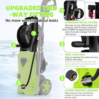 Power Cleaner 5000 PSI with 33FT Hose, 4 Nozzles for Car/Patio Cleaning(Green)