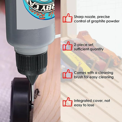 Dreyoo 1.4oz Pinewood Car Graphite Powder with Cleaning Brush,2 Bottles Graphite Lubricant Lube Powder for Derby Kits,Compatible with Derby Car Wheels Axles,Lock Door Hinge Lubricant