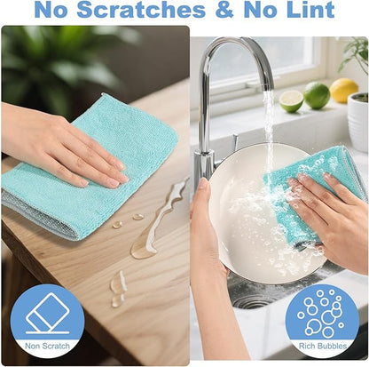 TIVERAIN 10pcs New Upgrade 2-Layer Microfiber Wire Dishcloth,Non-Scratch Wire Dishwashing Rags for Wet and Dry,Metal Scrubbers, Kitchen Miracle Cleaning Dish Rags for Cookware,Sinks, Dishes,Stove,Blue