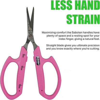Saboten Stainless Steel Straight Blade Trimming Scissors Pink PT-12 160mm Precision Gardening Bonsai and Floral Shears Made in Japan