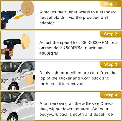Belinova 2 Pack Eraser Wheel Decal Remover Eraser Wheel Adhesive Remover with Adapter 4 Inch Rubber Eraser Wheel for Drill Removes Car Decal Vinyl Tape Graphics Pinstripe Sticker Remover