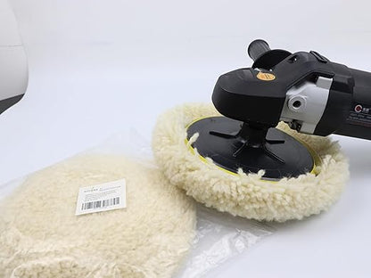 Woolous Wool Buffing Pads 7 Inch, 2 Pack 100% Natural Lambs Wool Pads for Buffing with Hook & Loop Backing and Cleaning Spur Tool, Cutting and Polishing Pad Kit for Car and Boat Detailing