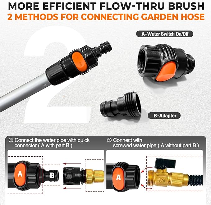 51" Car Wash Brush with Long Handle, Flow-Thru Soft Bristle Car Washing Brush with Extendable Handle and Hose Attachment and On/Off Switch for Car, RV, SUV, Truck, Boat, House Siding