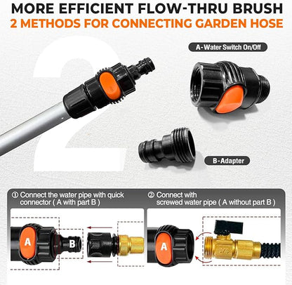 51" Car Wash Brush with Long Handle, Flow-Thru Soft Bristle Car Washing Brush with Extendable Handle and Hose Attachment and On/Off Switch for Car, RV, SUV, Truck, Boat, House Siding