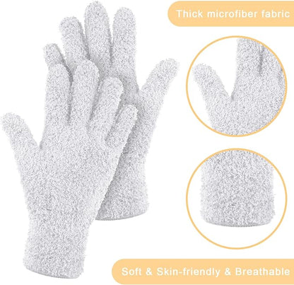 Patelai 3 Pairs Microfiber Plant Dusting Gloves Leaf Cleaning Gloves for Indoor Plants, Blinds, Furniture, House(Small,White)