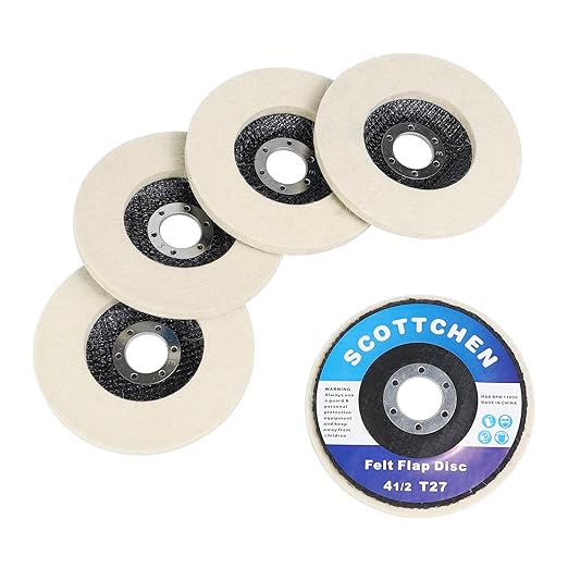 SCOTTCHEN Fiberglass Backing Wool Felt Polishing Wheel Disc,4-1/2" x 7/8" Arbor, for Angle Grinder for Metal Aluminum,Stainless Steel, Chrome, Wood, Plastic, Ceramic, Glass-5 Pack