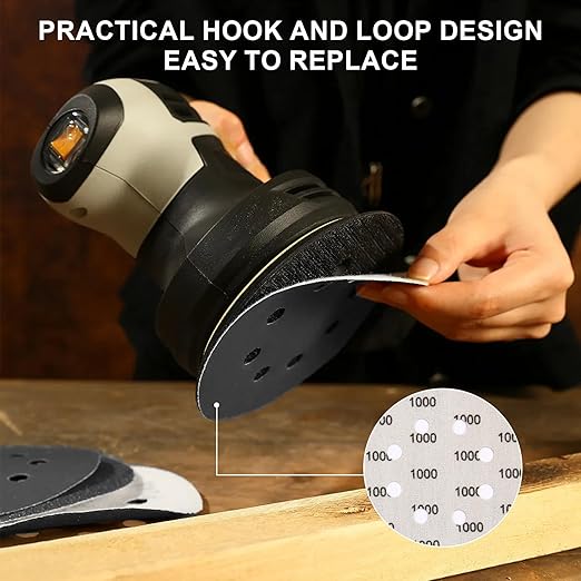 80PCS 5 Inch Sanding Discs Hook & Loop Sandpaper 1500/2000/2500/3000/4000/5000/7000/10000 Grit Orbital Wet Dry Sandpaper with 2PCS Interface Pads for Automotive Wood Metal Polishing
