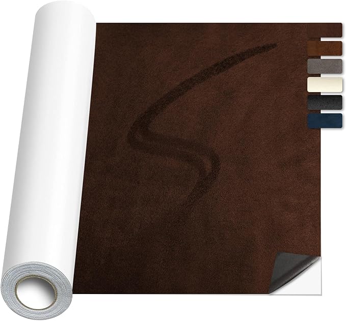 Suede Repair Patch, 8x79 inch Large Faux Suede Leather Fabric，Self-Adhesive Fabric Patches for Furniture, Couch, Sofa, Car Interior, Shoes, Hand Bag, Jewelry Boxes ﻿ (Dark Brown)