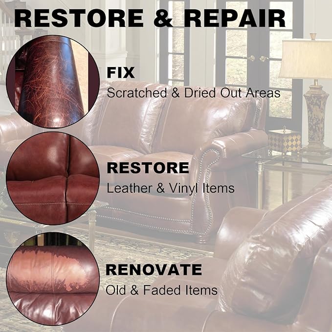 8.5 OZ Leather Recoloring Balm with 100ML Leather Conditioner - Maroon Leather Repair Kit for Furniture, Leather Dye, Recolor, Renew, Repair & Restore Aged, Faded, Cracked, Peeling and Scuffed Leather