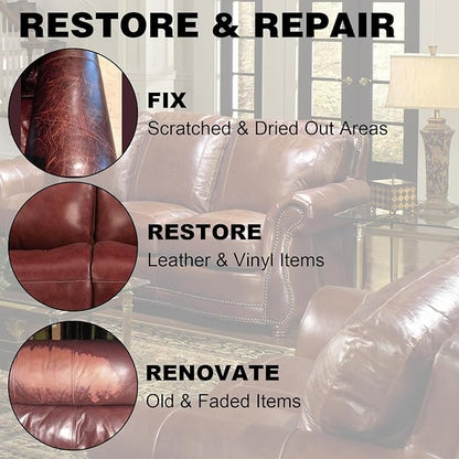 8.5 OZ Leather Recoloring Balm with 100ML Leather Conditioner - Maroon Leather Repair Kit for Furniture, Leather Dye, Recolor, Renew, Repair & Restore Aged, Faded, Cracked, Peeling and Scuffed Leather