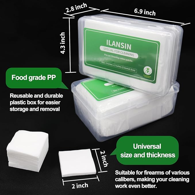 ILANSIN 3000/1500PCS Gun Cleaning Patches+CLP Oil,2"x2" Lint Free Gun Cleaning Cloth,Professional Wipes for Shot Pistol/All Caliber of Firearms.Store in Box Can Store Gun Cleaning Kit,Choose Your Set